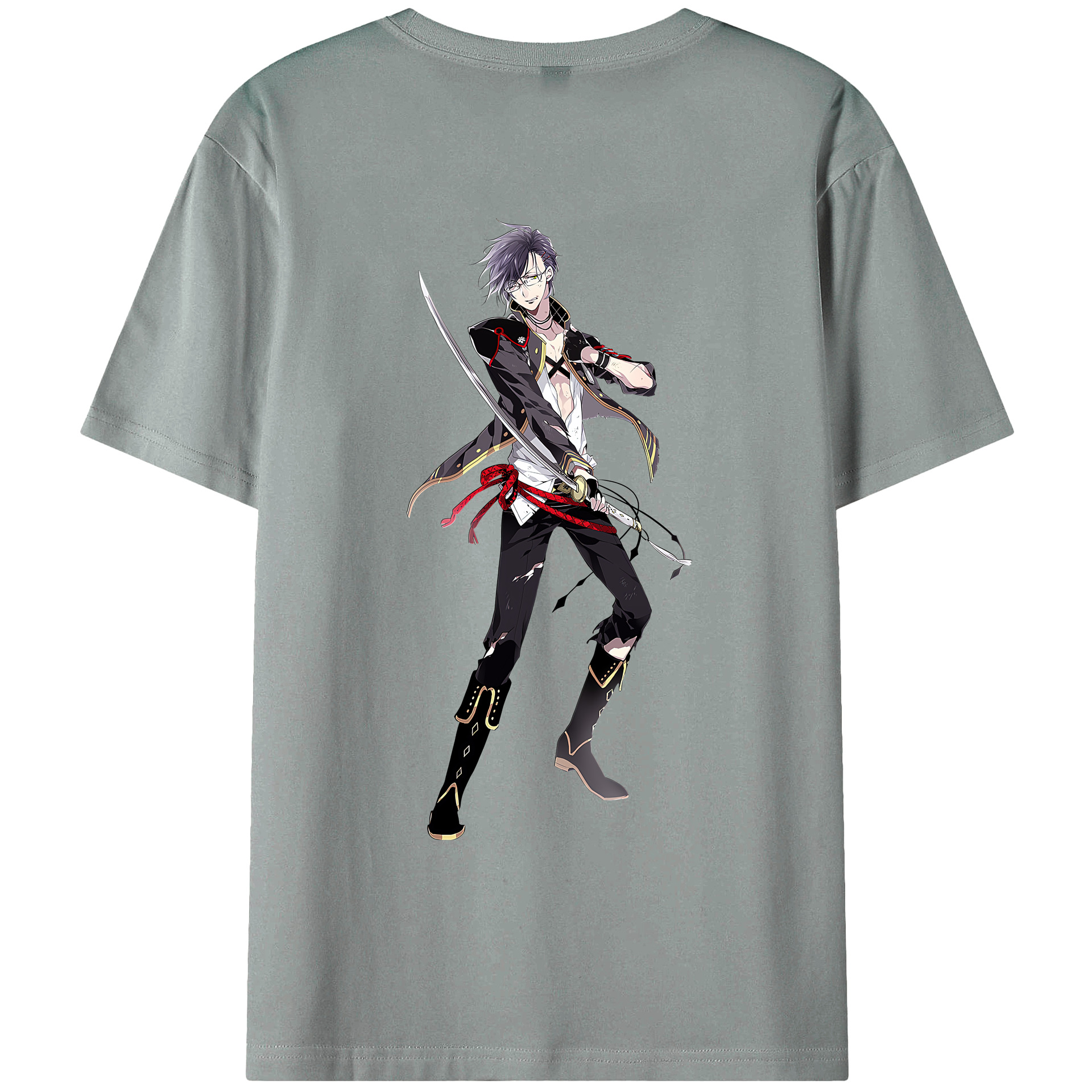 （画像用） 刀剣乱舞 Touken Ranbu 綿100％ メンズ半袖Tシャツ（バックプリント） 通気性